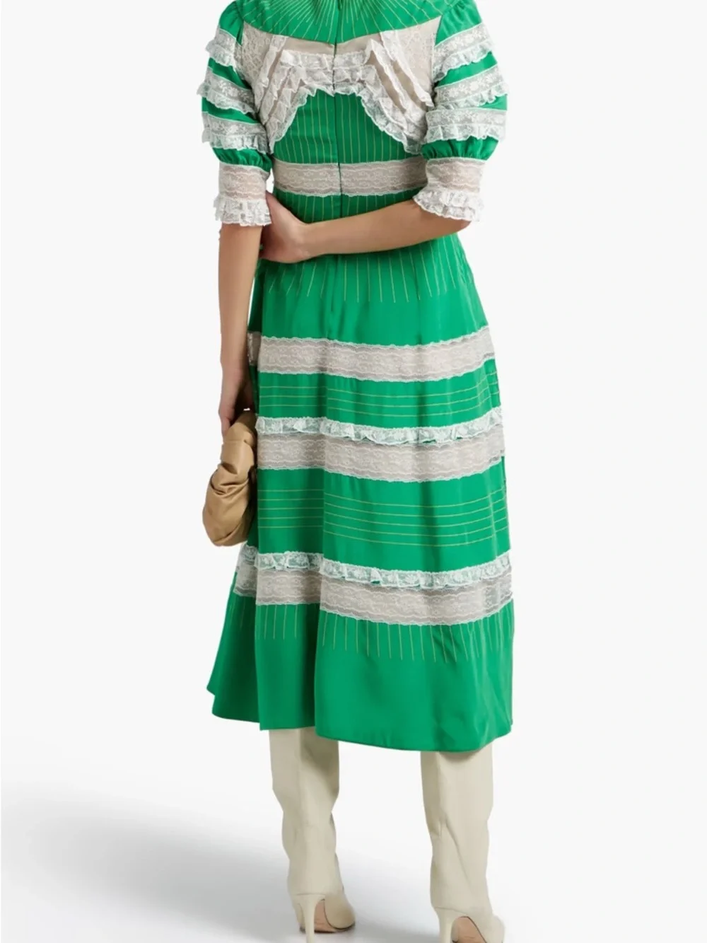 VALENTINO GARAVANI Ruffled Tulle velvet-paneled Silk Twill Midi Dress MSRP $7850 - Picture 3 of 9